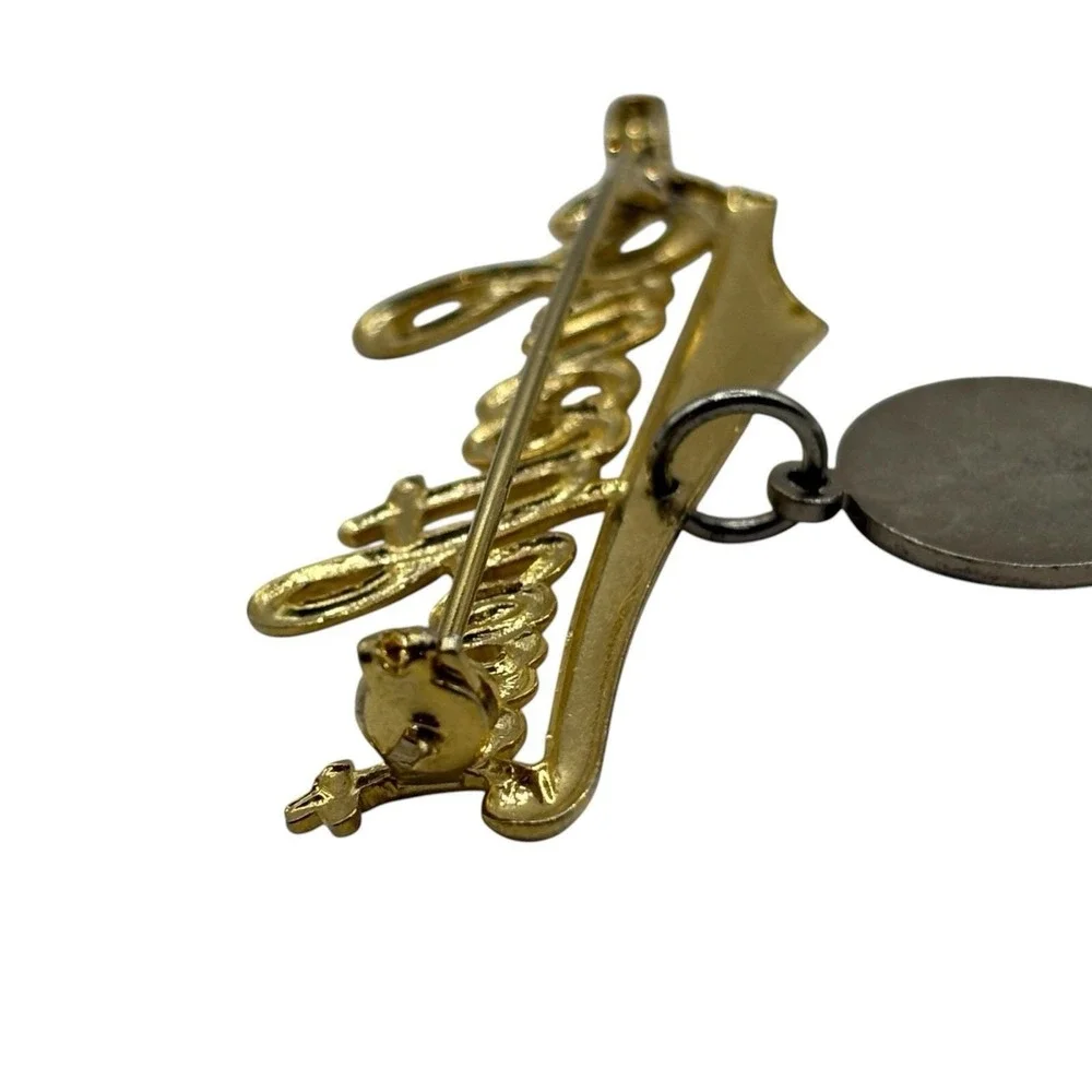 Sweetheart Brooch Pin Dutch Hex Enamel Dangle Charm Gold Tone Vintage‎ Gift Love